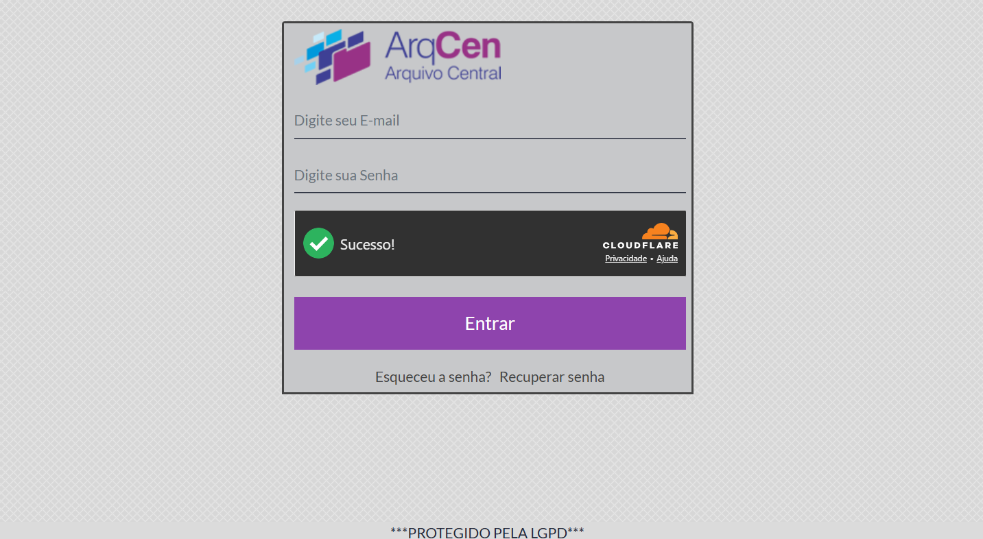 Interface do sistema GED ArqCen – Gerenciamento Eletrônico de Documentos